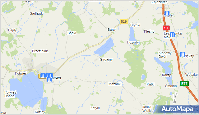 mapa Girgajny, Girgajny na mapie Targeo