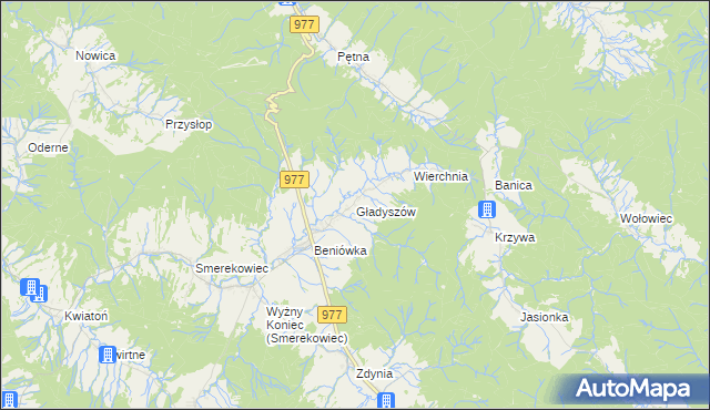 mapa Gładyszów, Gładyszów na mapie Targeo