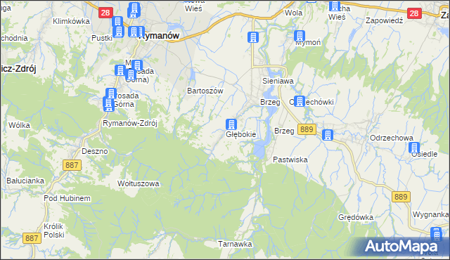 mapa Głębokie gmina Rymanów, Głębokie gmina Rymanów na mapie Targeo