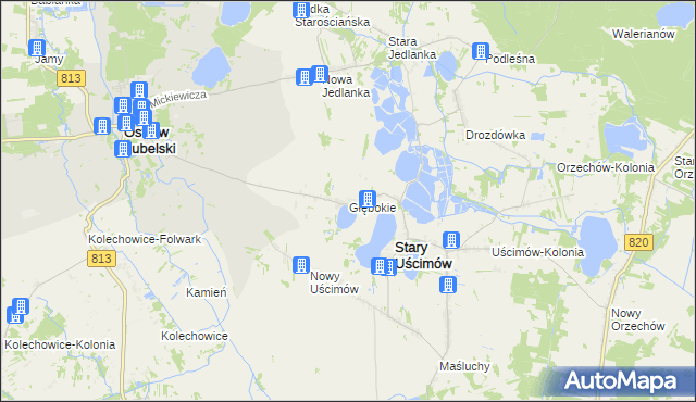 mapa Głębokie gmina Uścimów, Głębokie gmina Uścimów na mapie Targeo