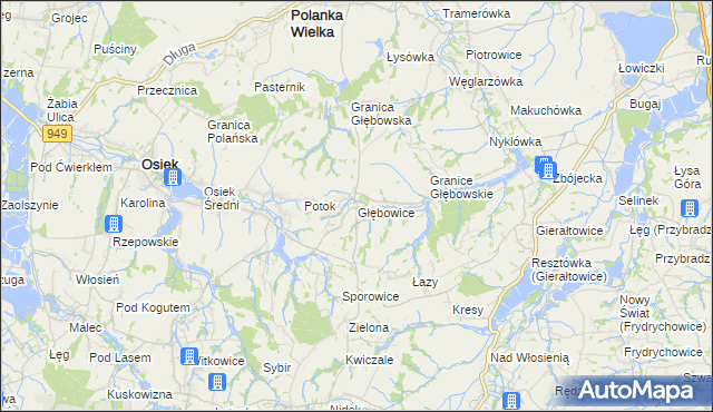 mapa Głębowice gmina Osiek, Głębowice gmina Osiek na mapie Targeo