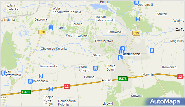 mapa Gliny gmina Siedliszcze, Gliny gmina Siedliszcze na mapie Targeo