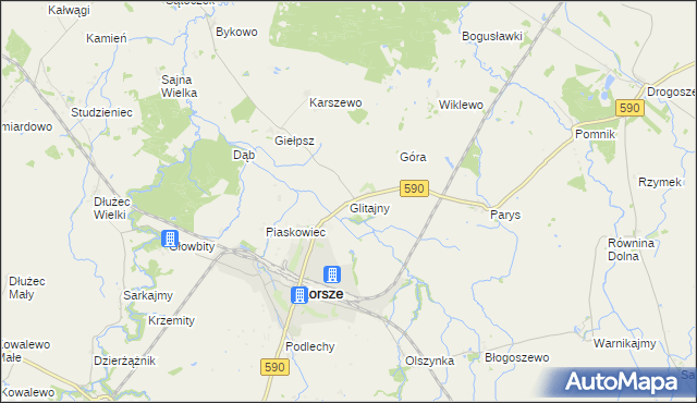 mapa Glitajny gmina Korsze, Glitajny gmina Korsze na mapie Targeo