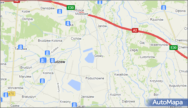 mapa Głowy gmina Brudzew, Głowy gmina Brudzew na mapie Targeo