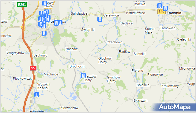 mapa Głuchów Dolny, Głuchów Dolny na mapie Targeo