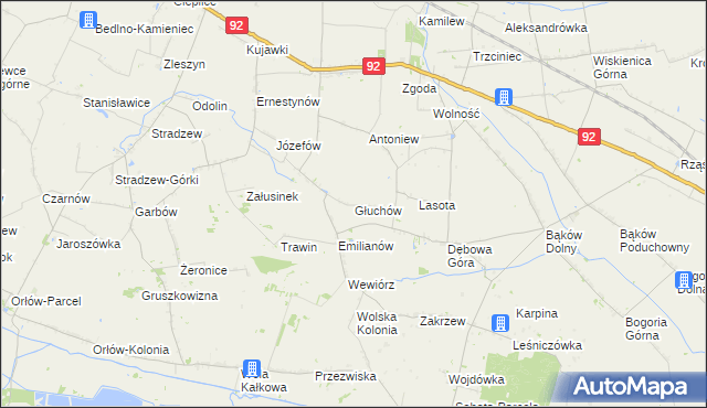 mapa Głuchów gmina Bedlno, Głuchów gmina Bedlno na mapie Targeo