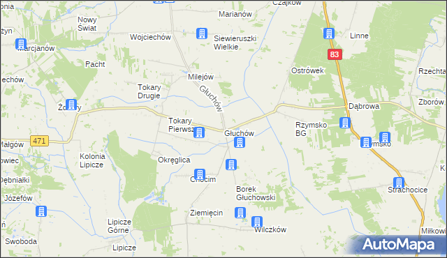 mapa Głuchów gmina Kawęczyn, Głuchów gmina Kawęczyn na mapie Targeo