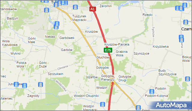 mapa Głuchów gmina Tuszyn, Głuchów gmina Tuszyn na mapie Targeo