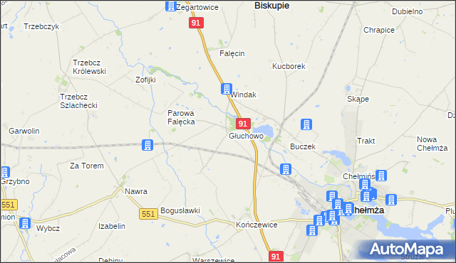 mapa Głuchowo gmina Chełmża, Głuchowo gmina Chełmża na mapie Targeo