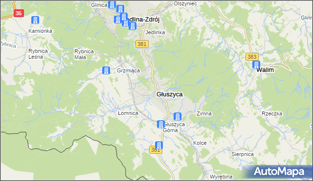 mapa Głuszyca powiat wałbrzyski, Głuszyca powiat wałbrzyski na mapie Targeo