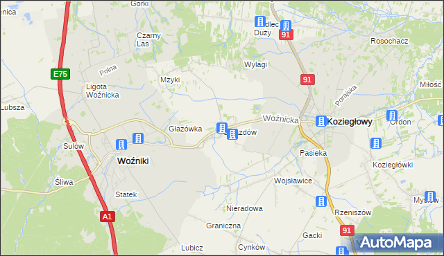 mapa Gniazdów gmina Koziegłowy, Gniazdów gmina Koziegłowy na mapie Targeo