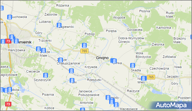 mapa Gnojno powiat buski, Gnojno powiat buski na mapie Targeo