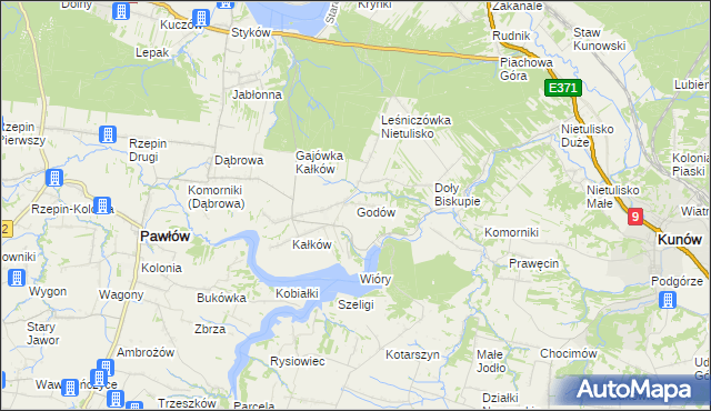 mapa Godów gmina Pawłów, Godów gmina Pawłów na mapie Targeo