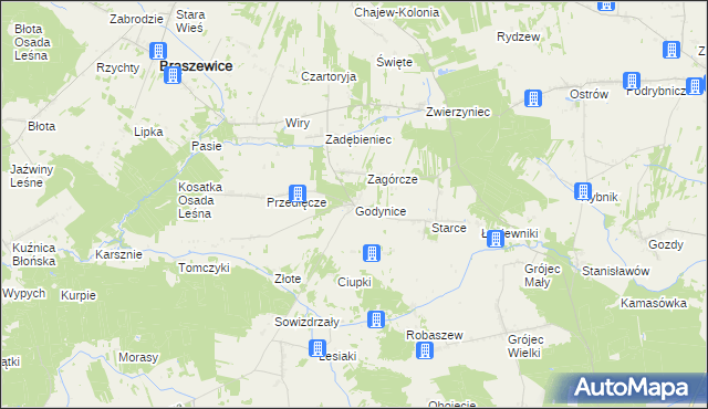 mapa Godynice, Godynice na mapie Targeo