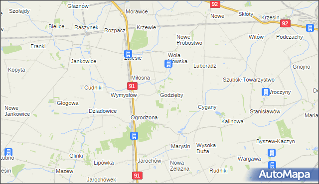 mapa Godzięby, Godzięby na mapie Targeo