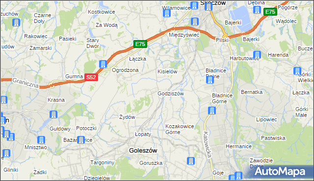 mapa Godziszów gmina Goleszów, Godziszów gmina Goleszów na mapie Targeo