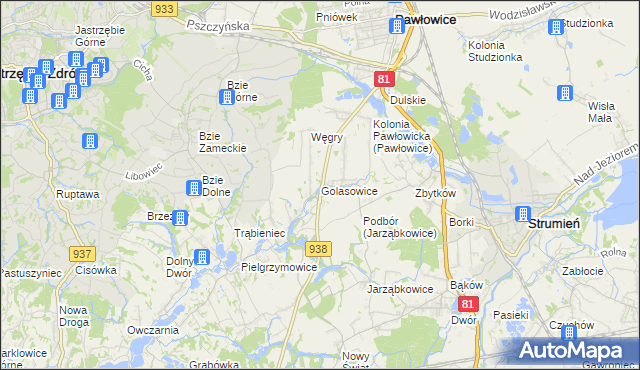 mapa Golasowice, Golasowice na mapie Targeo