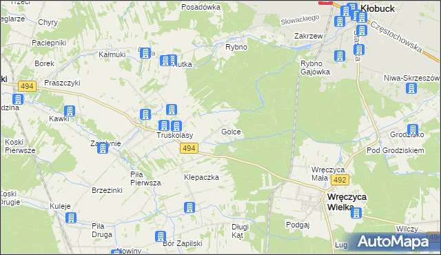 mapa Golce gmina Wręczyca Wielka, Golce gmina Wręczyca Wielka na mapie Targeo