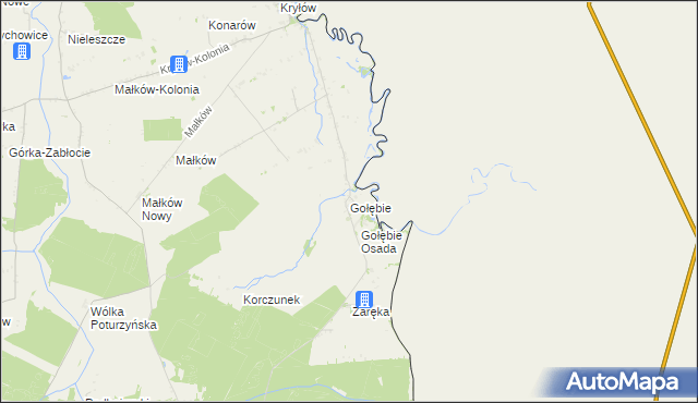 mapa Gołębie gmina Dołhobyczów, Gołębie gmina Dołhobyczów na mapie Targeo