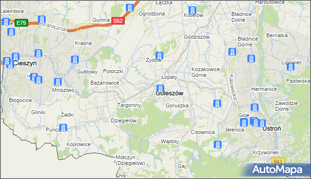 mapa Goleszów powiat cieszyński, Goleszów powiat cieszyński na mapie Targeo