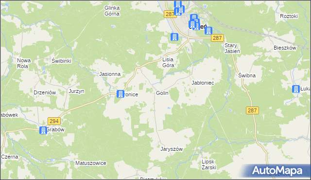 mapa Golin gmina Jasień, Golin gmina Jasień na mapie Targeo