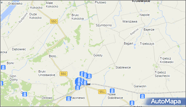 mapa Gołoty gmina Unisław, Gołoty gmina Unisław na mapie Targeo