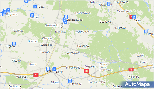 mapa Gołuchów gmina Kije, Gołuchów gmina Kije na mapie Targeo