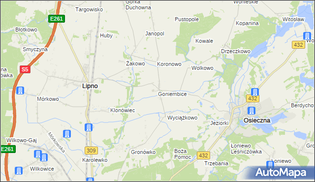mapa Goniembice, Goniembice na mapie Targeo