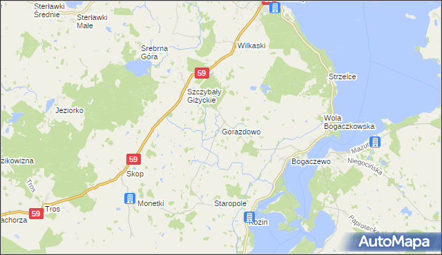 mapa Gorazdowo gmina Giżycko, Gorazdowo gmina Giżycko na mapie Targeo