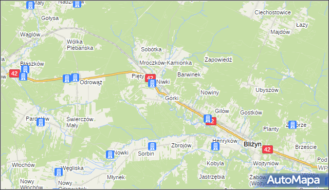 mapa Górki gmina Bliżyn, Górki gmina Bliżyn na mapie Targeo