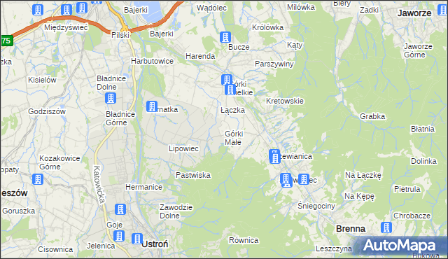 mapa Górki Małe gmina Brenna, Górki Małe gmina Brenna na mapie Targeo