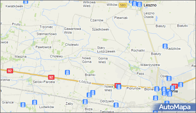 mapa Górna Wieś gmina Błonie, Górna Wieś gmina Błonie na mapie Targeo