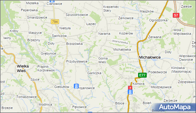 mapa Górna Wieś gmina Michałowice, Górna Wieś gmina Michałowice na mapie Targeo