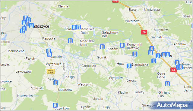 mapa Górniki gmina Radoszyce, Górniki gmina Radoszyce na mapie Targeo