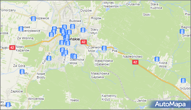 mapa Górny Młyn gmina Końskie, Górny Młyn gmina Końskie na mapie Targeo