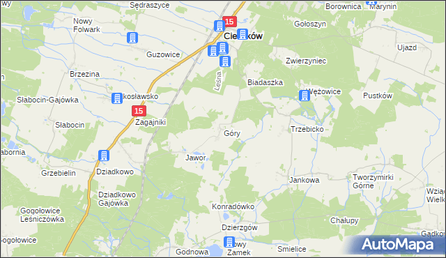 mapa Góry gmina Cieszków, Góry gmina Cieszków na mapie Targeo