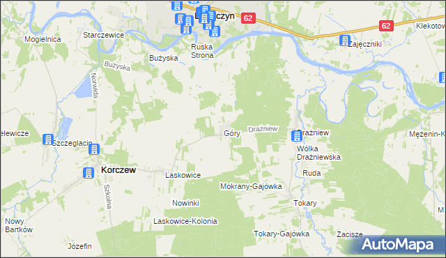 mapa Góry gmina Korczew, Góry gmina Korczew na mapie Targeo