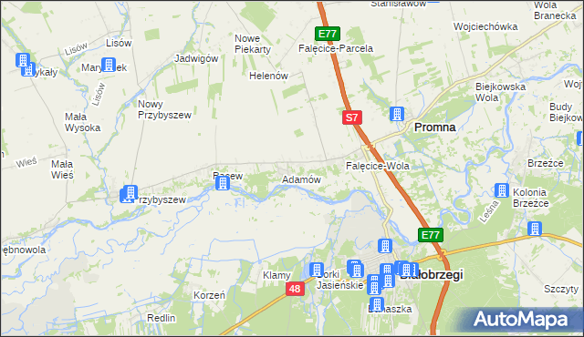 mapa Góry gmina Promna, Góry gmina Promna na mapie Targeo