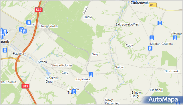 mapa Góry gmina Zakrzówek, Góry gmina Zakrzówek na mapie Targeo