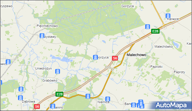 mapa Gorzyca gmina Malechowo, Gorzyca gmina Malechowo na mapie Targeo