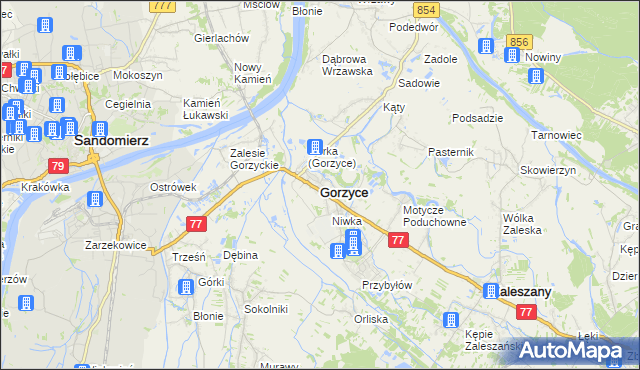 mapa Gorzyce powiat tarnobrzeski, Gorzyce powiat tarnobrzeski na mapie Targeo