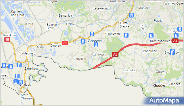 mapa Gorzyczki gmina Gorzyce, Gorzyczki gmina Gorzyce na mapie Targeo