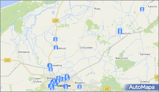 mapa Gorzysław gmina Trzebiatów, Gorzysław gmina Trzebiatów na mapie Targeo