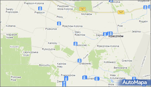 mapa Gościniec gmina Rzeczniów, Gościniec gmina Rzeczniów na mapie Targeo