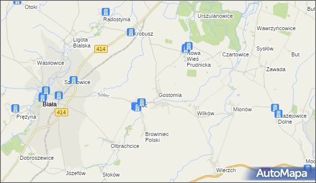 mapa Gostomia gmina Biała, Gostomia gmina Biała na mapie Targeo