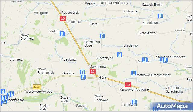 mapa Goszczyno gmina Staroźreby, Goszczyno gmina Staroźreby na mapie Targeo
