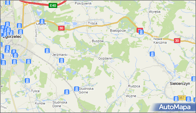 mapa Gozdanin gmina Zgorzelec, Gozdanin gmina Zgorzelec na mapie Targeo