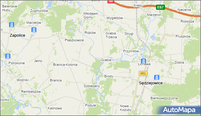 mapa Grabia, Grabia na mapie Targeo