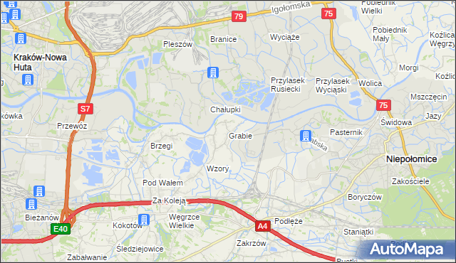 mapa Grabie gmina Wieliczka, Grabie gmina Wieliczka na mapie Targeo