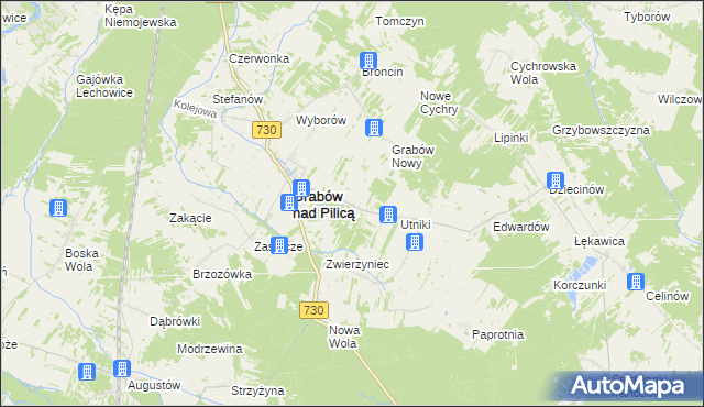 mapa Grabina gmina Grabów nad Pilicą, Grabina gmina Grabów nad Pilicą na mapie Targeo